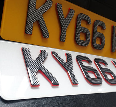 4D Neon Red Carbon Number Plates